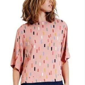 Boden Pink Colorful Confetti Print Zip-back Top Blouse